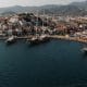 Marmaris harbor aerial view Mugla Province southwest Turkey Mediterranean After a two-year break, the ferries between Rhodes to Turkey have resumed service.